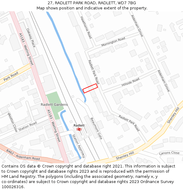 27, RADLETT PARK ROAD, RADLETT, WD7 7BG: Location map and indicative extent of plot