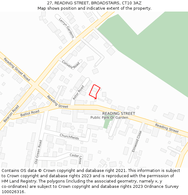 27, READING STREET, BROADSTAIRS, CT10 3AZ: Location map and indicative extent of plot