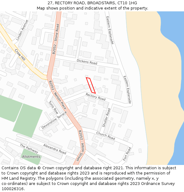 27, RECTORY ROAD, BROADSTAIRS, CT10 1HG: Location map and indicative extent of plot