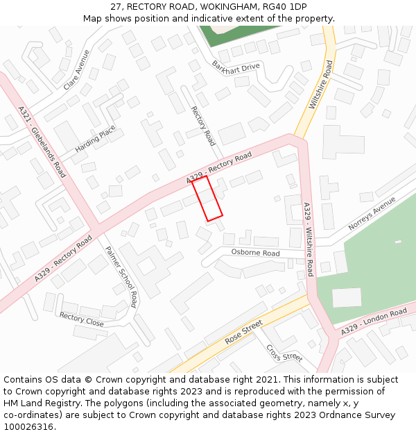 27, RECTORY ROAD, WOKINGHAM, RG40 1DP: Location map and indicative extent of plot