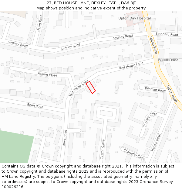 27, RED HOUSE LANE, BEXLEYHEATH, DA6 8JF: Location map and indicative extent of plot