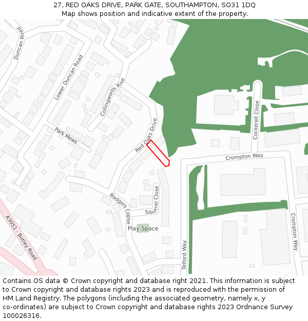 27, RED OAKS DRIVE, PARK GATE, SOUTHAMPTON, SO31 1DQ: Location map and indicative extent of plot