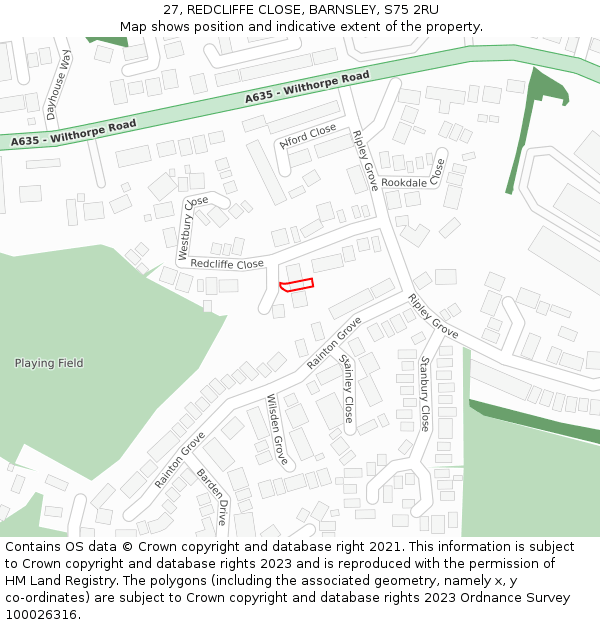 27, REDCLIFFE CLOSE, BARNSLEY, S75 2RU: Location map and indicative extent of plot