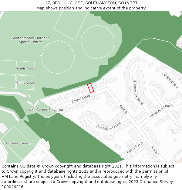 27, REDHILL CLOSE, SOUTHAMPTON, SO16 7BT: Location map and indicative extent of plot