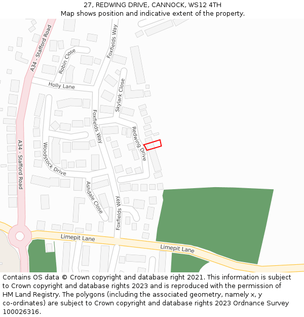 27, REDWING DRIVE, CANNOCK, WS12 4TH: Location map and indicative extent of plot