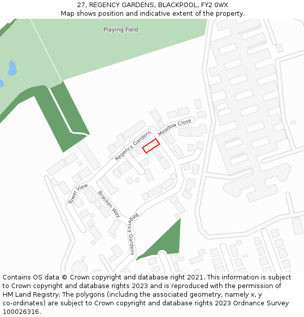 27, REGENCY GARDENS, BLACKPOOL, FY2 0WX: Location map and indicative extent of plot