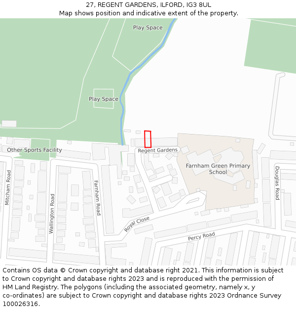 27, REGENT GARDENS, ILFORD, IG3 8UL: Location map and indicative extent of plot