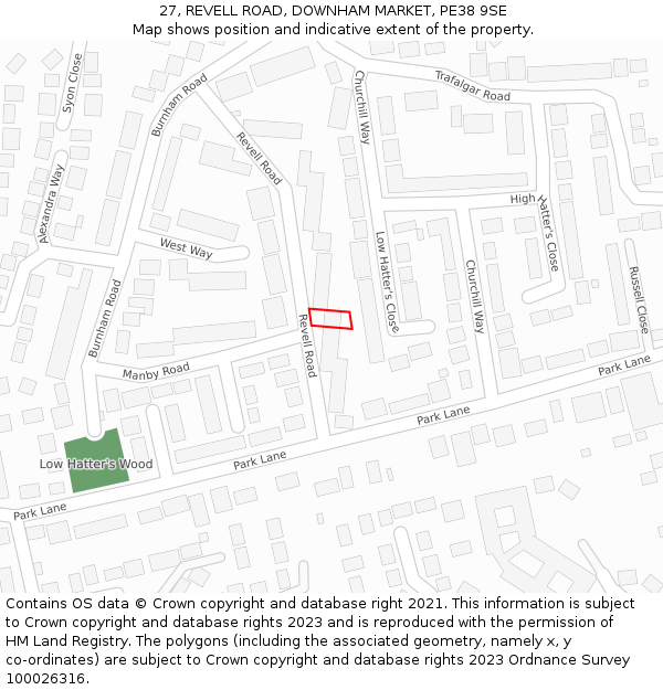 27, REVELL ROAD, DOWNHAM MARKET, PE38 9SE: Location map and indicative extent of plot