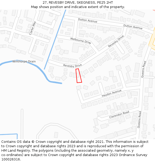 27, REVESBY DRIVE, SKEGNESS, PE25 2HT: Location map and indicative extent of plot