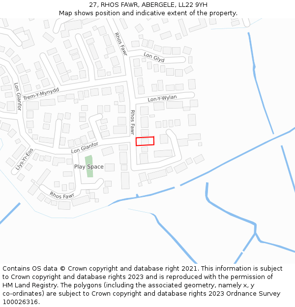 27, RHOS FAWR, ABERGELE, LL22 9YH: Location map and indicative extent of plot