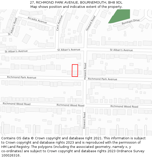 27, RICHMOND PARK AVENUE, BOURNEMOUTH, BH8 9DL: Location map and indicative extent of plot