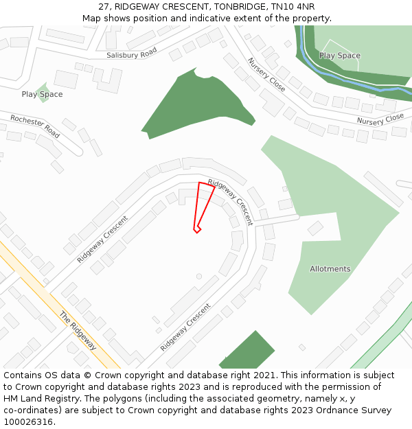 27, RIDGEWAY CRESCENT, TONBRIDGE, TN10 4NR: Location map and indicative extent of plot