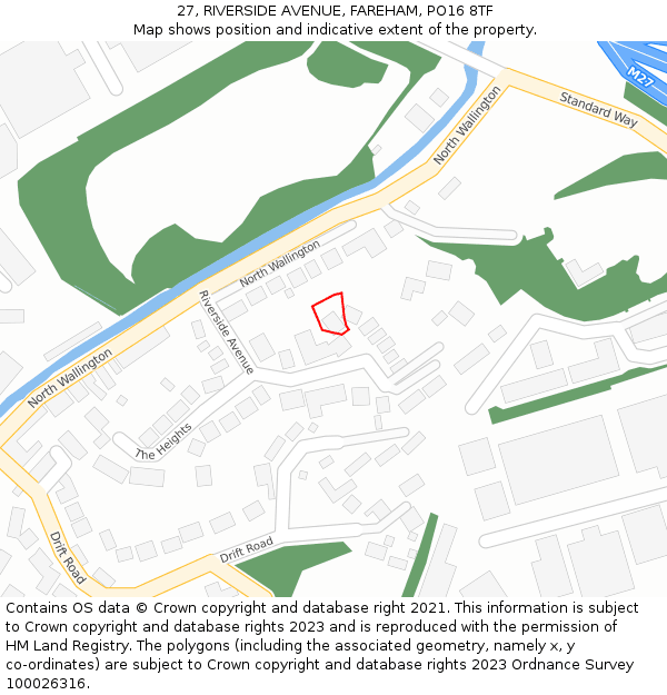 27, RIVERSIDE AVENUE, FAREHAM, PO16 8TF: Location map and indicative extent of plot