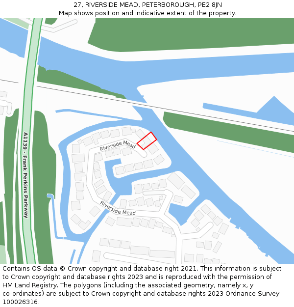 27, RIVERSIDE MEAD, PETERBOROUGH, PE2 8JN: Location map and indicative extent of plot