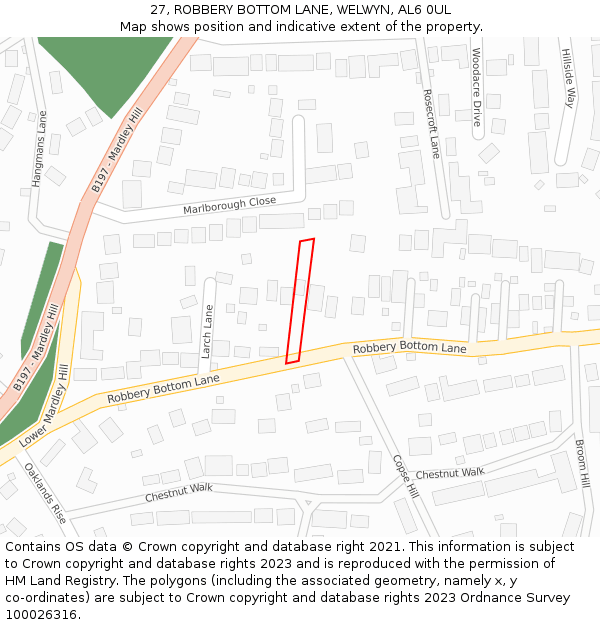 27, ROBBERY BOTTOM LANE, WELWYN, AL6 0UL: Location map and indicative extent of plot