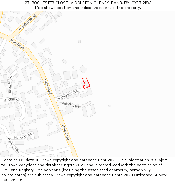 27, ROCHESTER CLOSE, MIDDLETON CHENEY, BANBURY, OX17 2RW: Location map and indicative extent of plot