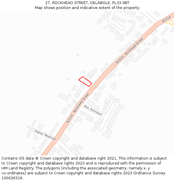 27, ROCKHEAD STREET, DELABOLE, PL33 9BT: Location map and indicative extent of plot