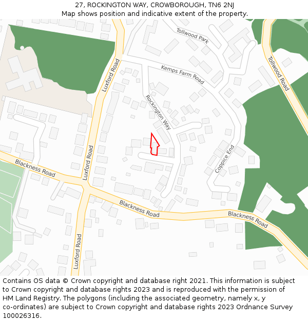 27, ROCKINGTON WAY, CROWBOROUGH, TN6 2NJ: Location map and indicative extent of plot