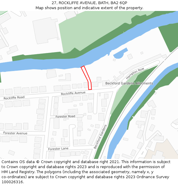27, ROCKLIFFE AVENUE, BATH, BA2 6QP: Location map and indicative extent of plot