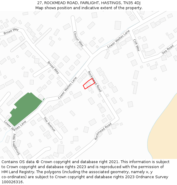 27, ROCKMEAD ROAD, FAIRLIGHT, HASTINGS, TN35 4DJ: Location map and indicative extent of plot