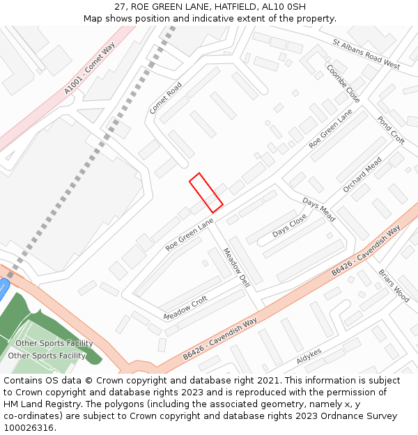 27, ROE GREEN LANE, HATFIELD, AL10 0SH: Location map and indicative extent of plot