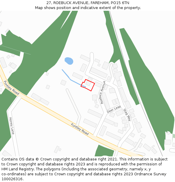 27, ROEBUCK AVENUE, FAREHAM, PO15 6TN: Location map and indicative extent of plot