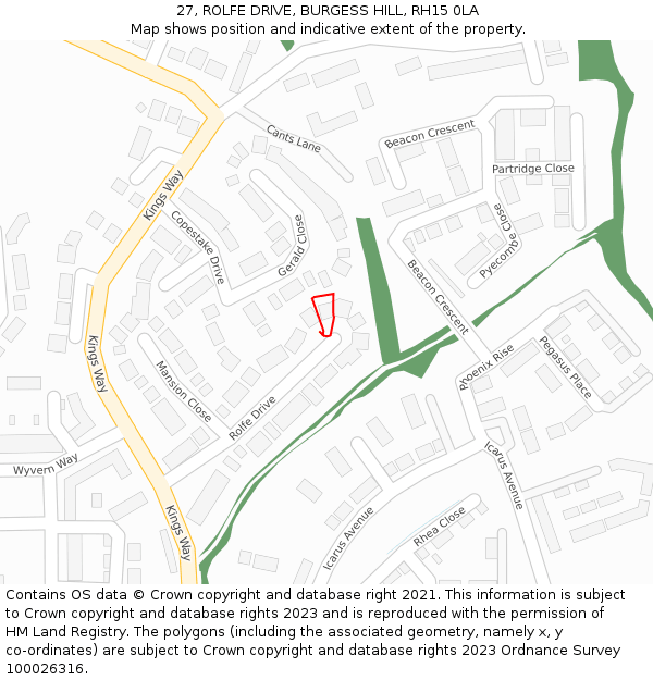 27, ROLFE DRIVE, BURGESS HILL, RH15 0LA: Location map and indicative extent of plot
