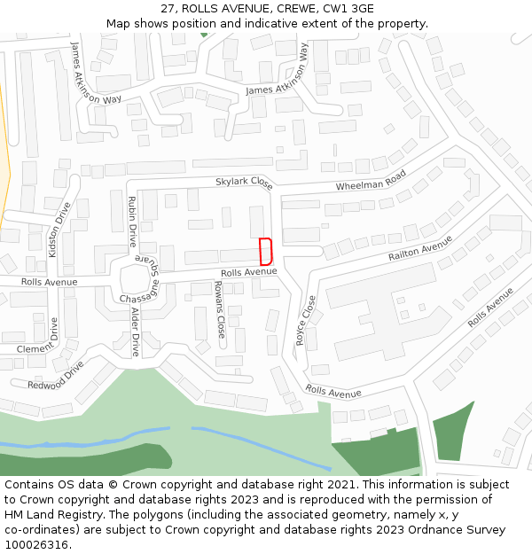 27, ROLLS AVENUE, CREWE, CW1 3GE: Location map and indicative extent of plot