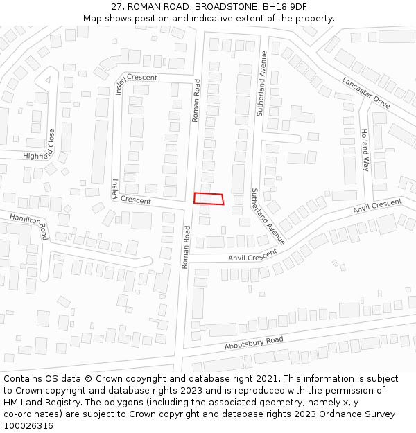 27, ROMAN ROAD, BROADSTONE, BH18 9DF: Location map and indicative extent of plot