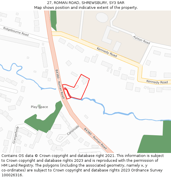 27, ROMAN ROAD, SHREWSBURY, SY3 9AR: Location map and indicative extent of plot