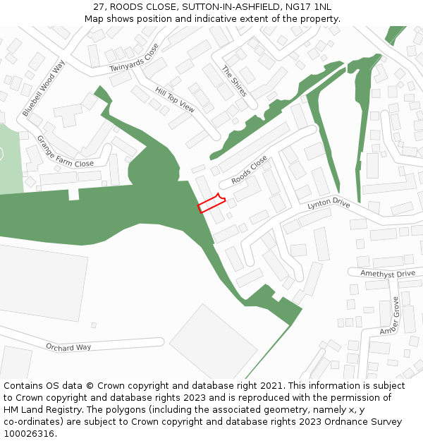 27, ROODS CLOSE, SUTTON-IN-ASHFIELD, NG17 1NL: Location map and indicative extent of plot