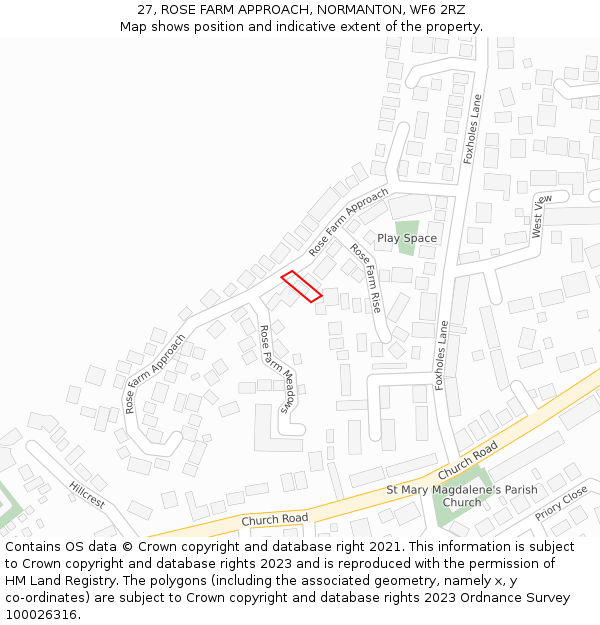 27, ROSE FARM APPROACH, NORMANTON, WF6 2RZ: Location map and indicative extent of plot