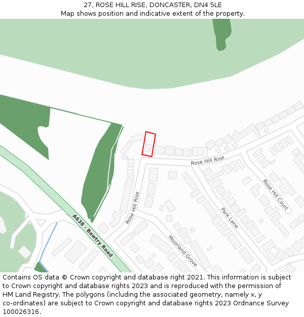 27, ROSE HILL RISE, DONCASTER, DN4 5LE: Location map and indicative extent of plot