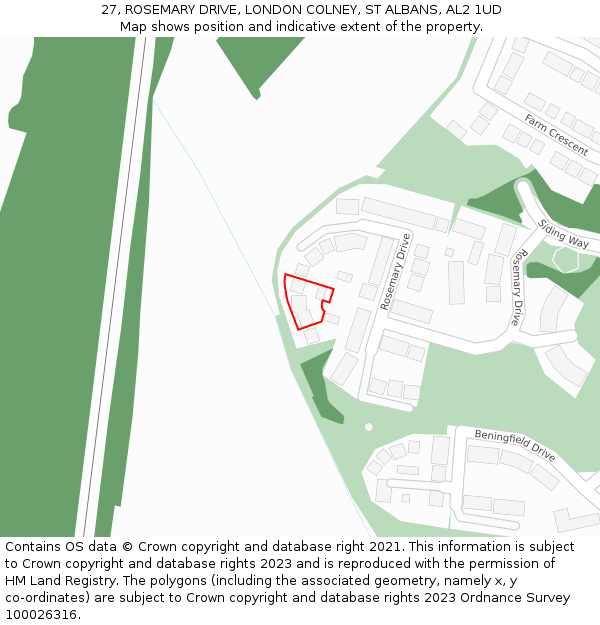27, ROSEMARY DRIVE, LONDON COLNEY, ST ALBANS, AL2 1UD: Location map and indicative extent of plot