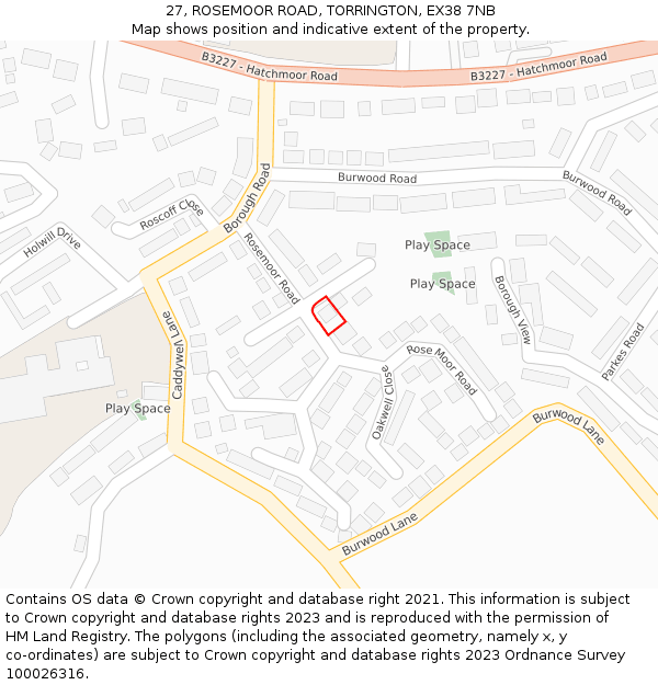 27, ROSEMOOR ROAD, TORRINGTON, EX38 7NB: Location map and indicative extent of plot