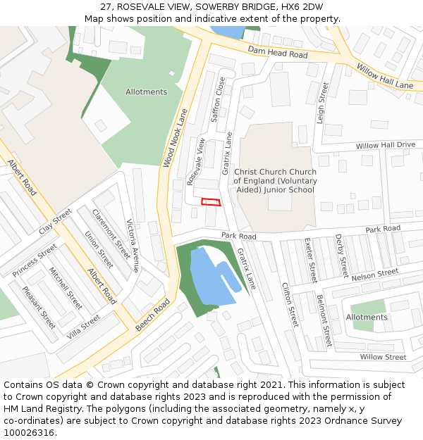 27, ROSEVALE VIEW, SOWERBY BRIDGE, HX6 2DW: Location map and indicative extent of plot