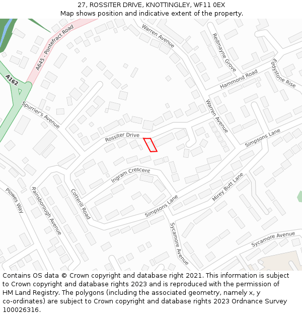 27, ROSSITER DRIVE, KNOTTINGLEY, WF11 0EX: Location map and indicative extent of plot