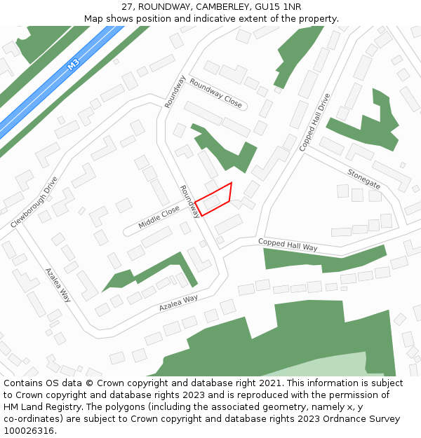 27, ROUNDWAY, CAMBERLEY, GU15 1NR: Location map and indicative extent of plot