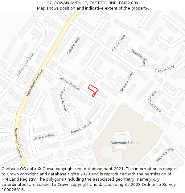 27, ROWAN AVENUE, EASTBOURNE, BN22 0RX: Location map and indicative extent of plot