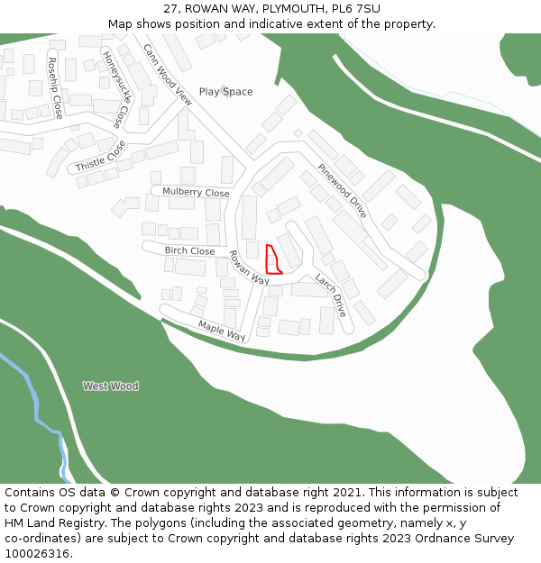 27, ROWAN WAY, PLYMOUTH, PL6 7SU: Location map and indicative extent of plot