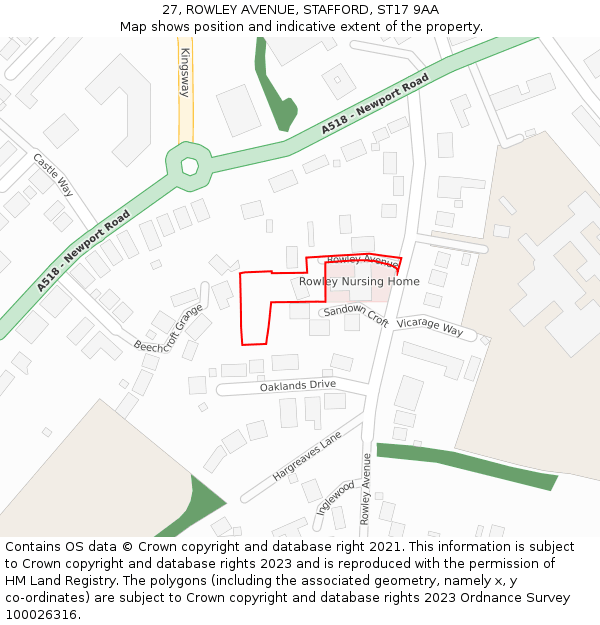 27, ROWLEY AVENUE, STAFFORD, ST17 9AA: Location map and indicative extent of plot