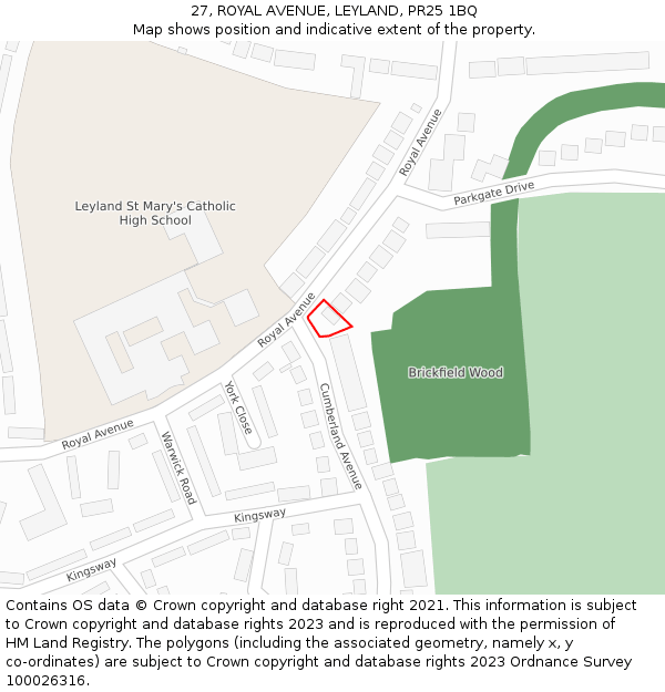 27, ROYAL AVENUE, LEYLAND, PR25 1BQ: Location map and indicative extent of plot
