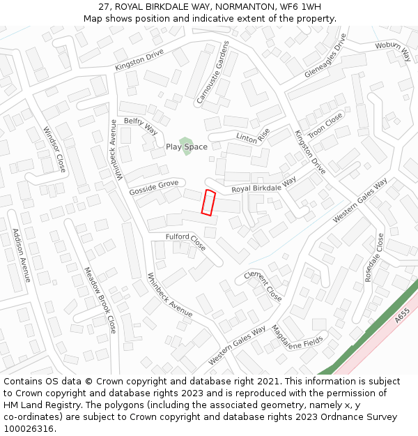 27, ROYAL BIRKDALE WAY, NORMANTON, WF6 1WH: Location map and indicative extent of plot