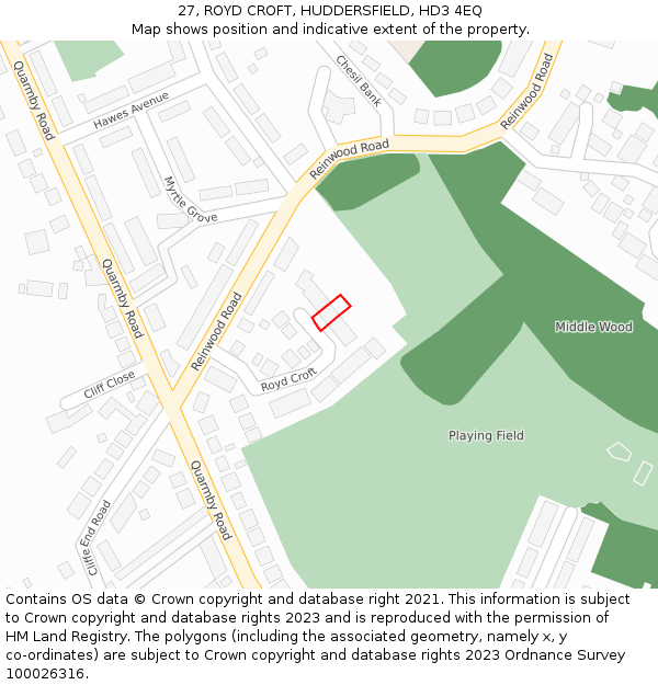 27, ROYD CROFT, HUDDERSFIELD, HD3 4EQ: Location map and indicative extent of plot