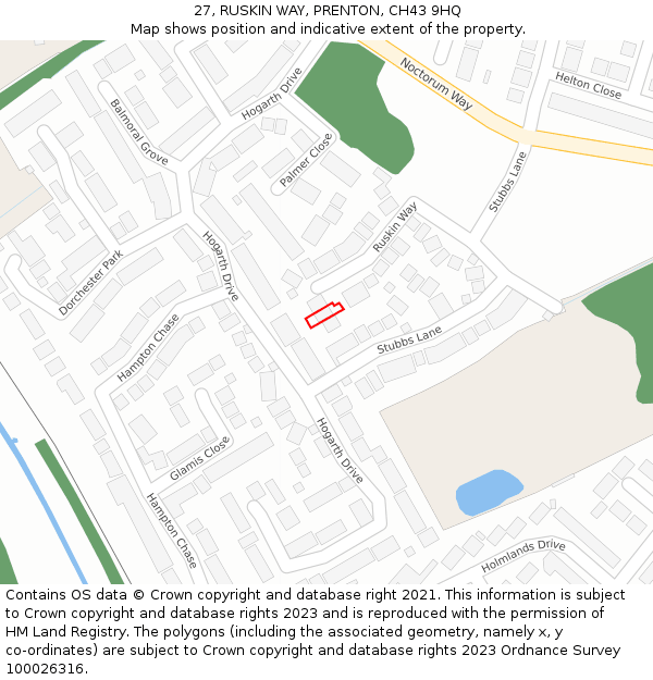 27, RUSKIN WAY, PRENTON, CH43 9HQ: Location map and indicative extent of plot