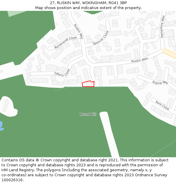 27, RUSKIN WAY, WOKINGHAM, RG41 3BP: Location map and indicative extent of plot