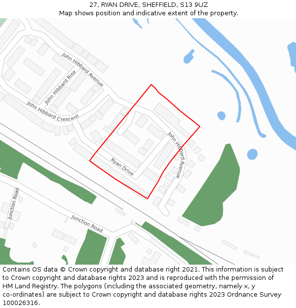 27, RYAN DRIVE, SHEFFIELD, S13 9UZ: Location map and indicative extent of plot