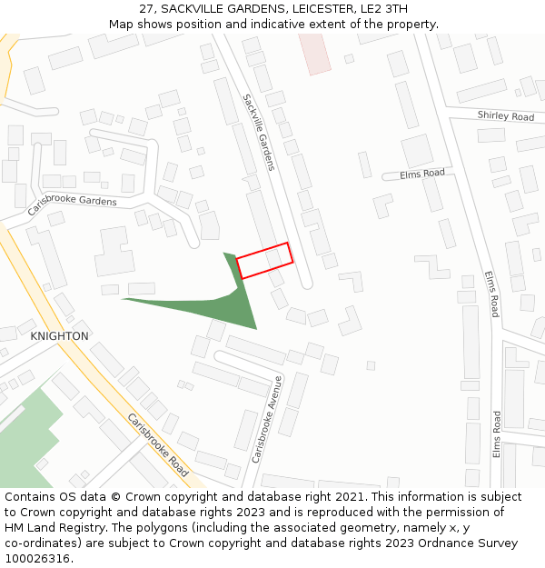 27, SACKVILLE GARDENS, LEICESTER, LE2 3TH: Location map and indicative extent of plot