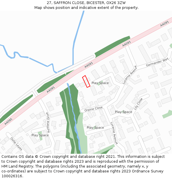 27, SAFFRON CLOSE, BICESTER, OX26 3ZW: Location map and indicative extent of plot