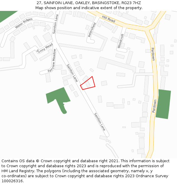 27, SAINFOIN LANE, OAKLEY, BASINGSTOKE, RG23 7HZ: Location map and indicative extent of plot